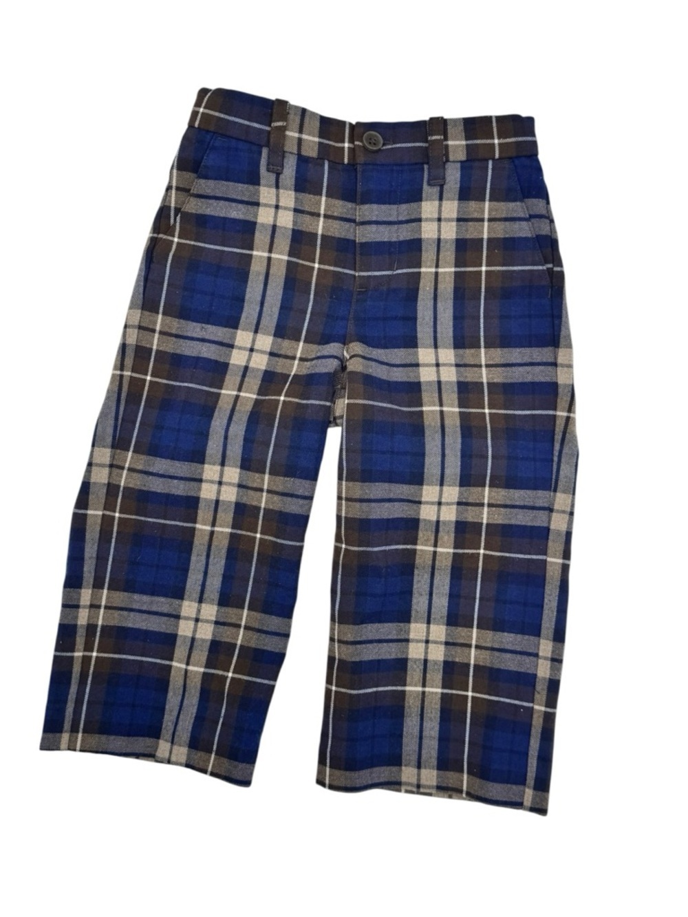 Janie and Jack Blue Plaid Kids Flat Front Pants